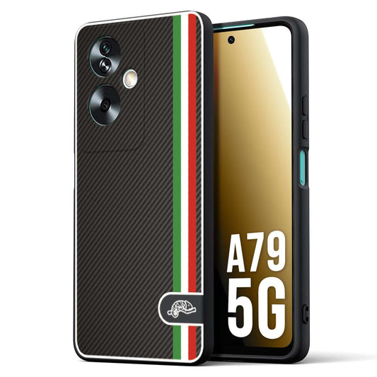 CUSTOMIZZA - Custodia cover nera morbida in tpu compatibile per Oppo A79 5G effetto fibra di carbonio bandiera Italia made in Italy