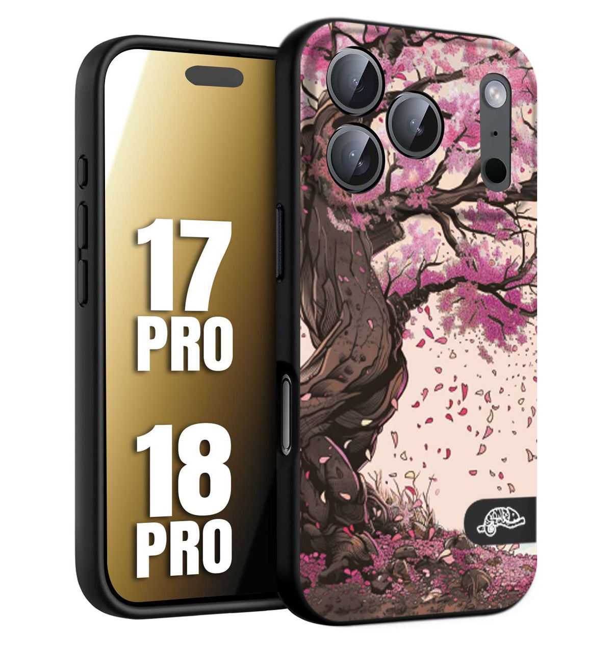 CUSTOMIZZA - Custodia cover nera morbida in tpu compatibile per iPhone 17 PRO - 18 PRO giapponese colori morbidi fiori di ciliegio rosa disegnata