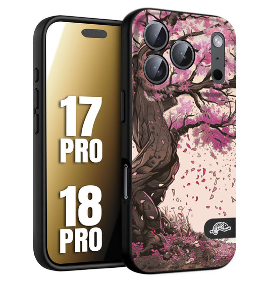 CUSTOMIZZA - Custodia cover nera morbida in tpu compatibile per iPhone 17 PRO - 18 PRO giapponese colori morbidi fiori di ciliegio rosa disegnata