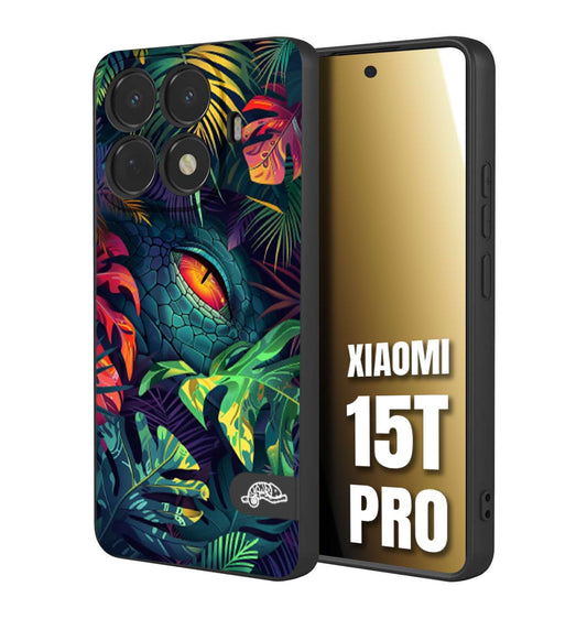 CUSTOMIZZA - Custodia cover nera morbida in tpu compatibile per Xiaomi 15T PRO animali color giungla tropicale occhio di coccodrillo alligatore disegnato
