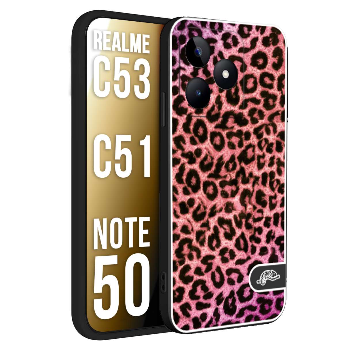 CUSTOMIZZA - Custodia cover nera morbida in tpu compatibile per Oppo Realme C53 - C51 - NOTE 50 leopardato maculato donna rosa leopard