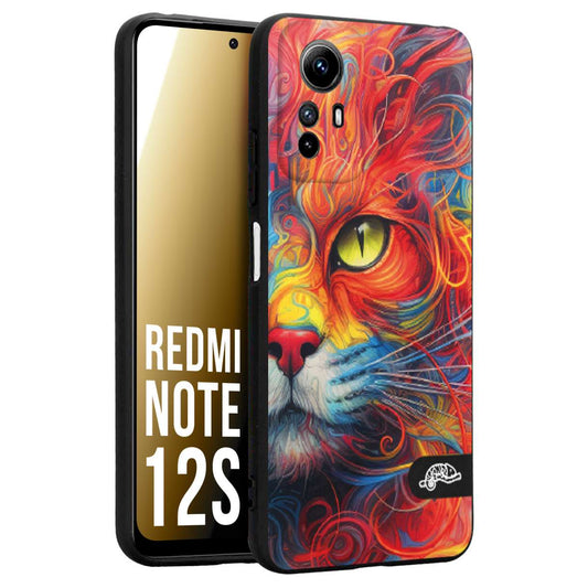 CUSTOMIZZA - Custodia cover nera morbida in tpu compatibile per Xiaomi Redmi Note 12S animali color cat gatto viso colori vibranti disegnato schizzo