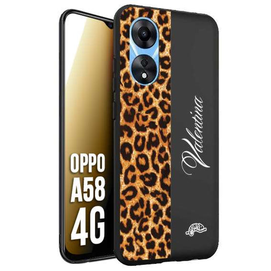 CUSTOMIZZA - Custodia cover nera morbida in tpu compatibile per Oppo A58 4G custom nome scritta leopardato maculato donna marrone leopard