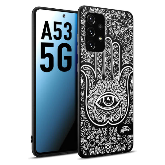 CUSTOMIZZA - Custodia cover nera morbida in tpu compatibile per Samsung A53 5G mano di fatima effetto rilievo mandala donna