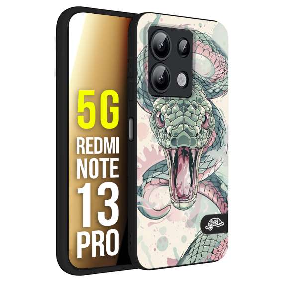 CUSTOMIZZA - Custodia cover nera morbida in tpu compatibile per Xiaomi Redmi Note 13 PRO 5G snake pink green serpente tatuaggio tattoo disegnato a mano