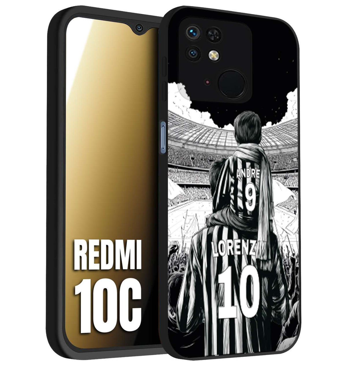CUSTOMIZZA - Custodia cover nera morbida in tpu compatibile per Xiaomi Redmi 10C personalizzata calcio football nome e numero calciatori bianconeri bianca e nera