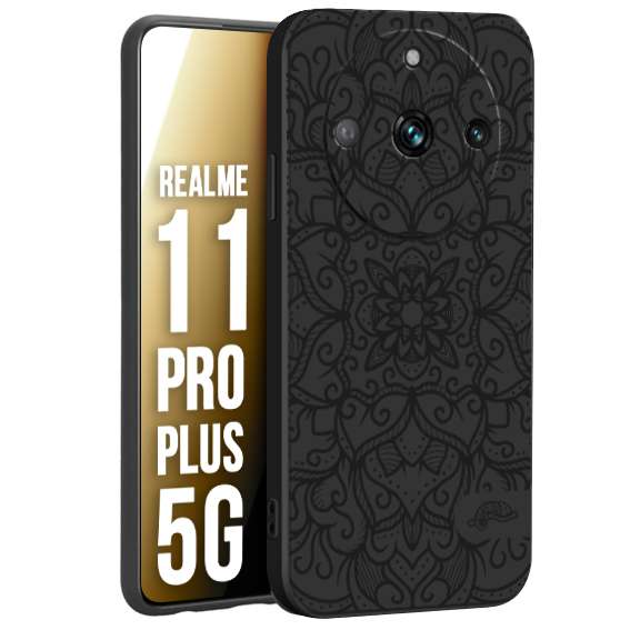 CUSTOMIZZA - Custodia cover nera morbida in tpu compatibile per Oppo Realme 11 PRO PLUS 5G mandala nero fiore vedo non vedo donna