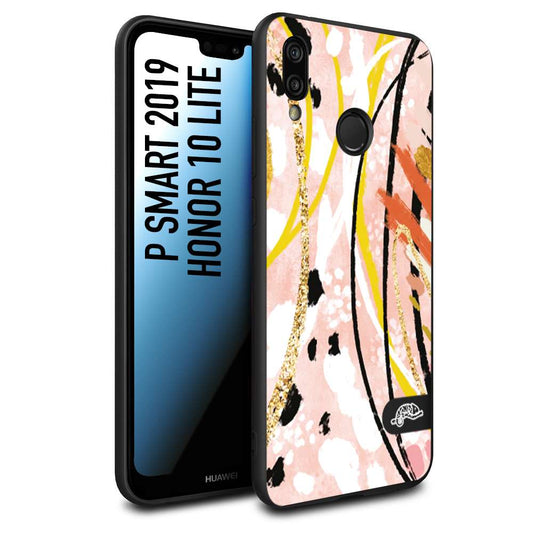 CUSTOMIZZA - Custodia cover nera morbida in tpu compatibile per Huawei P Smart 2019 fiori astratti donna zebrato leopardato fantasia dorata gialla rosa colorata