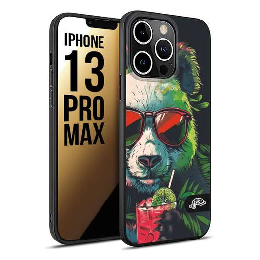 CUSTOMIZZA - Custodia cover nera morbida in tpu compatibile per iPhone 13 PRO MAX estate disegnata cocktails animali simpatici panda mojito