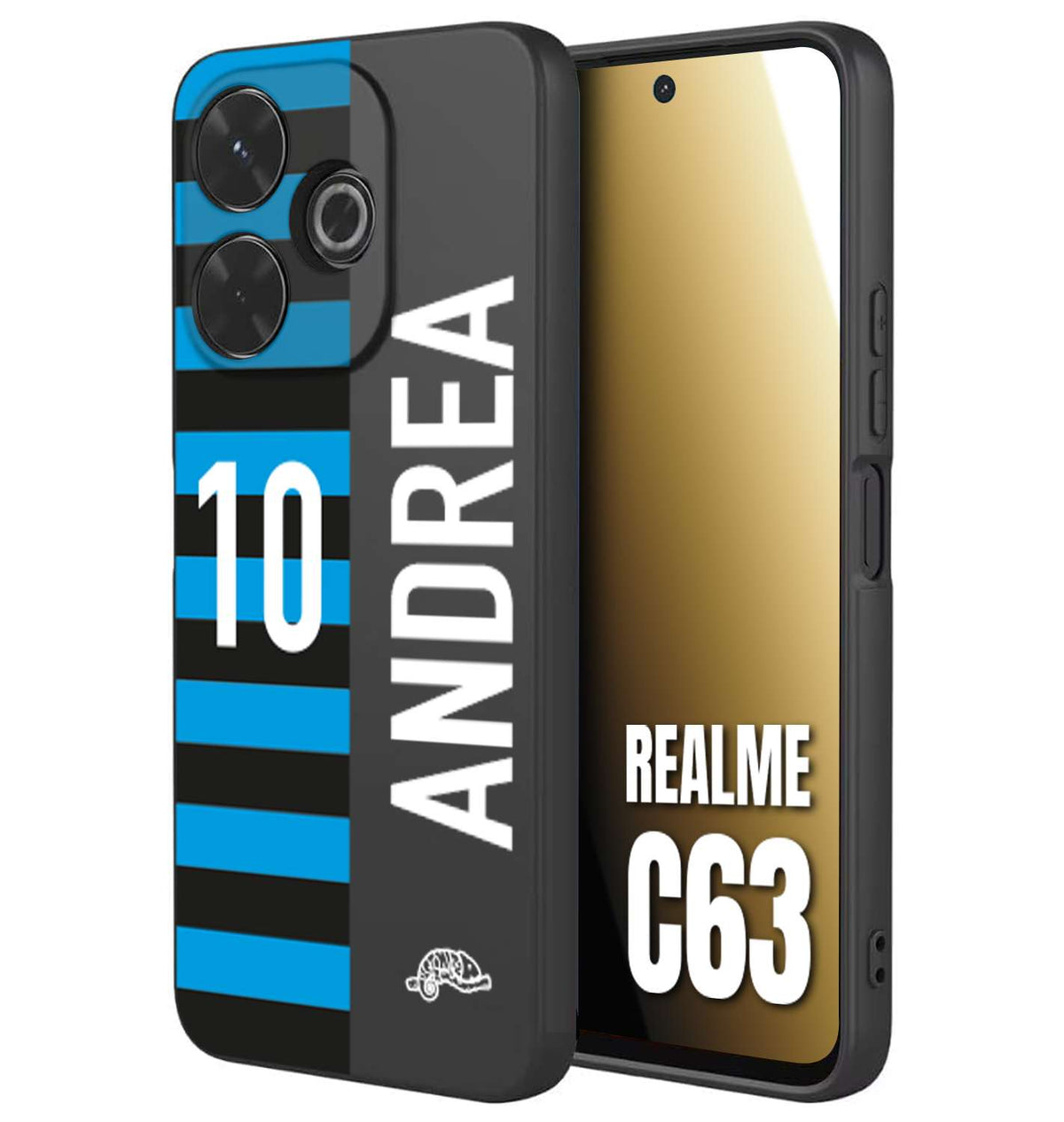 CUSTOMIZZA - Custodia cover nera morbida in tpu compatibile per Realme C63 personalizzata calcio football nome e numero calciatori nerazzurra