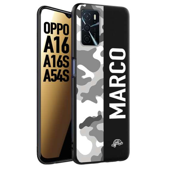 CUSTOMIZZA - Custodia cover nera morbida in tpu compatibile per Oppo A16 - A16S - A54S camouflage mimetico militare personalizzata nome bianco