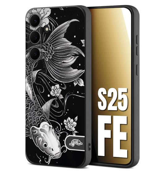 CUSTOMIZZA - Custodia cover nera morbida in tpu compatibile per Samsung S25 FE carpa koi black and white bianco a rilievo disegnato tattoo tatuaggio