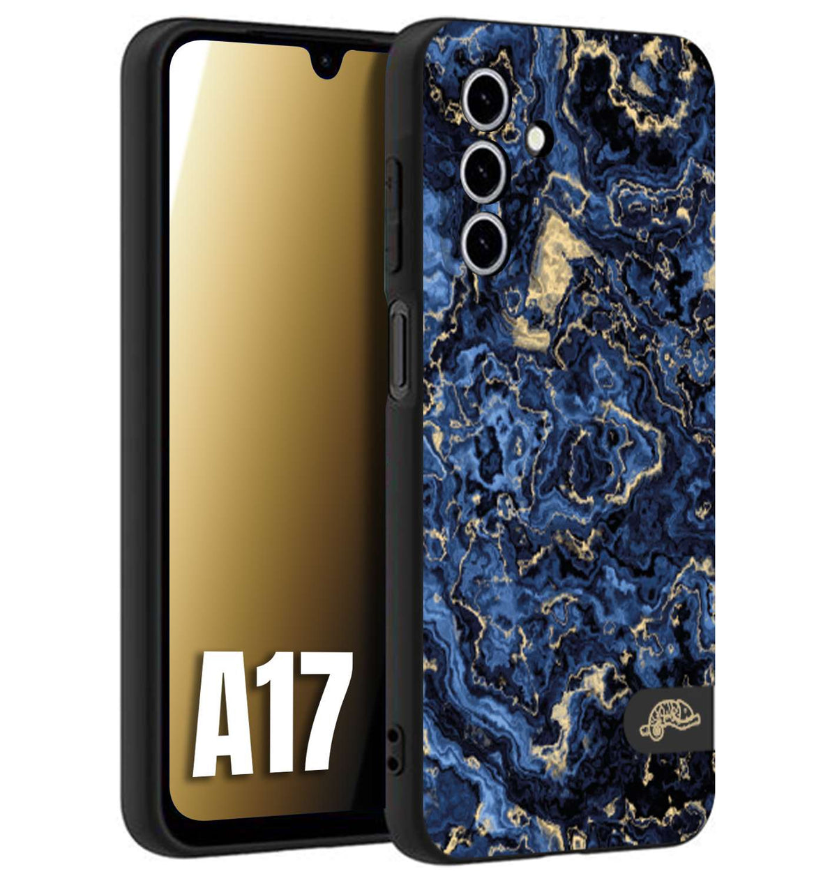 CUSTOMIZZA - Custodia cover nera morbida in tpu compatibile per Samsung A17 effetto marmo marble blu venature dorato psichedelico
