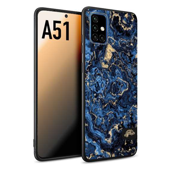 CUSTOMIZZA - Custodia cover nera morbida in tpu compatibile per Samsung A51 effetto marmo marble blu venature dorato psichedelico