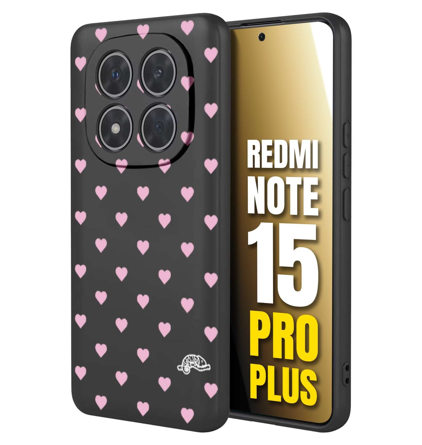 CUSTOMIZZA - Custodia cover nera morbida in tpu compatibile per Xiaomi Redmi Note 15 PRO PLUS cuori pois rosa su nero donna pin up vintage