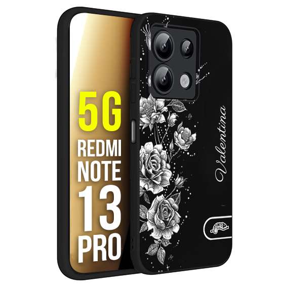 CUSTOMIZZA - Custodia cover nera morbida in tpu compatibile per Xiaomi Redmi Note 13 PRO 5G a rilievo soft touch personalizzata nome rose fiori donna