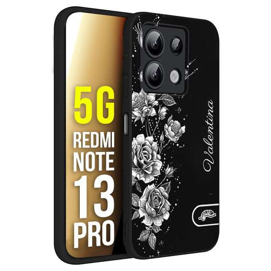 CUSTOMIZZA - Custodia cover nera morbida in tpu compatibile per Xiaomi Redmi Note 13 PRO 5G a rilievo soft touch personalizzata nome rose fiori donna