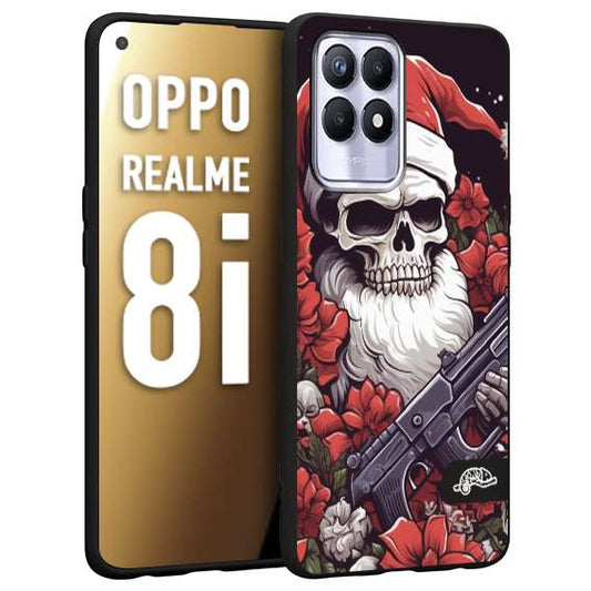 CUSTOMIZZA - Custodia cover nera morbida in tpu compatibile per Realme 8i teschio natale santa claus fiori tattoo disegnato