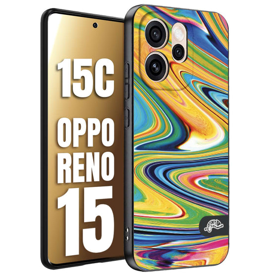 CUSTOMIZZA - Custodia cover nera morbida in tpu compatibile per Oppo Reno 15 - Reno 15Ccolorata fantasia vortice marmo arcobaleno gialla verde blu