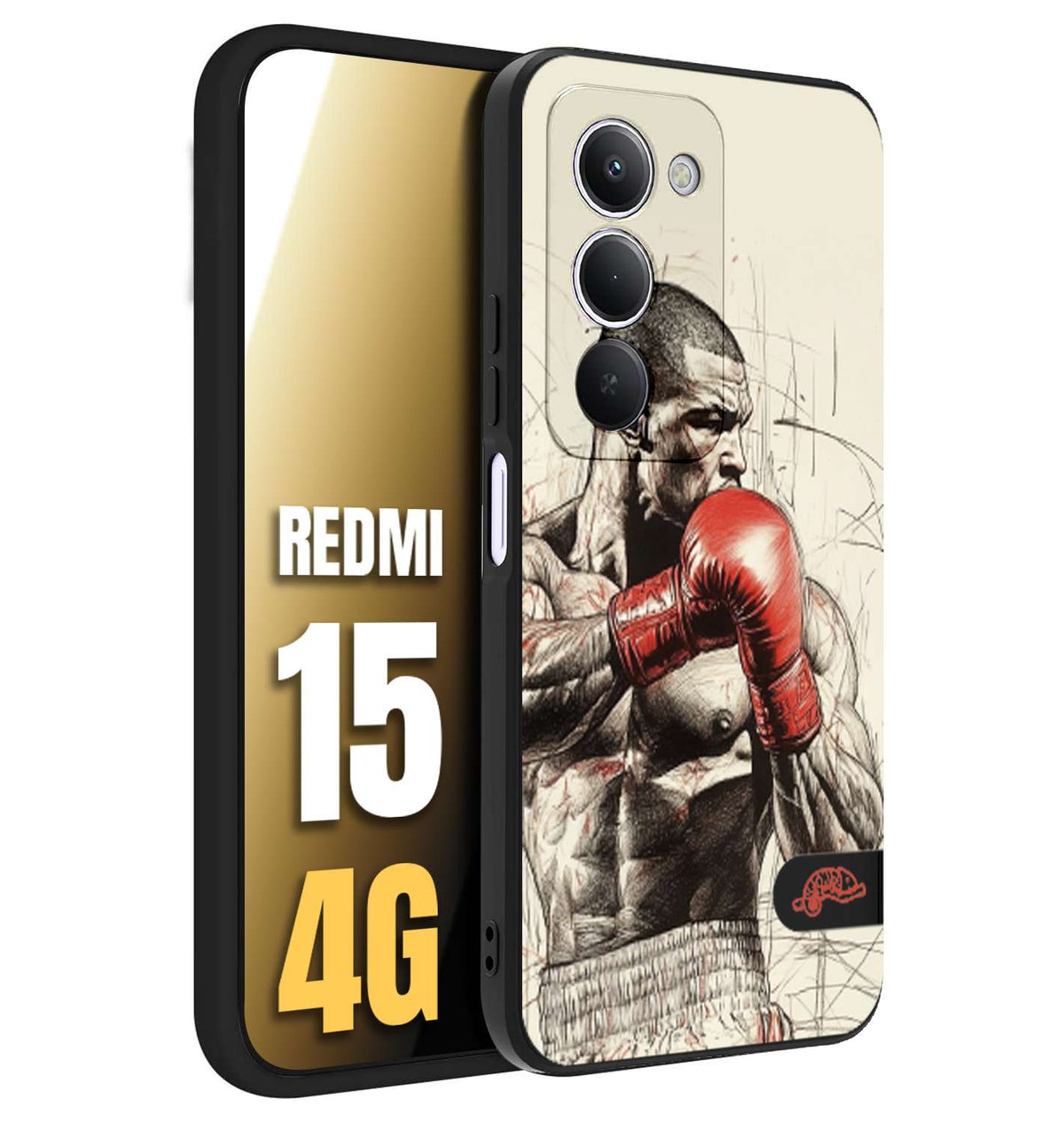 CUSTOMIZZA - Custodia cover nera morbida in tpu compatibile per Xiaomi Redmi 15 4G pugilato pugili disegno tattoo guantoni box sport ring