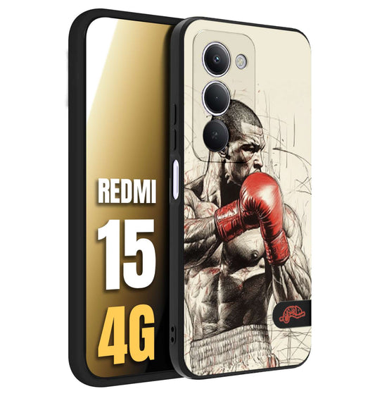 CUSTOMIZZA - Custodia cover nera morbida in tpu compatibile per Xiaomi Redmi 15 4G pugilato pugili disegno tattoo guantoni box sport ring
