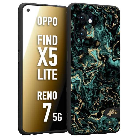 CUSTOMIZZA - Custodia cover nera morbida in tpu compatibile per Oppo Reno 7 - Find X5 LITE effetto marmo marble verde green venature dorato pietra