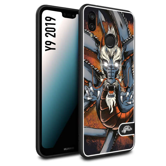 CUSTOMIZZA - Custodia cover nera morbida in tpu compatibile per Huawei Y9 2019 drago giapponese tattoo japan dragon