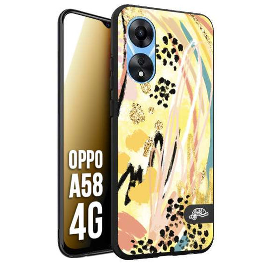 CUSTOMIZZA - Custodia cover nera morbida in tpu compatibile per Oppo A58 4G astratti donna flower fantasia estate gialla rosa leopardata