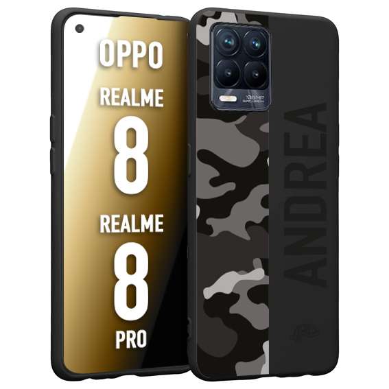 CUSTOMIZZA - Custodia cover nera morbida in tpu compatibile per Oppo Realme 8 - 8 PRO camouflage mimetico militare personalizzata nome