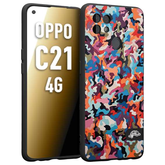 CUSTOMIZZA - Custodia cover nera morbida in tpu compatibile per Oppo Realme C21 4G camouflage mimetico militare moderno blu arancio rosa