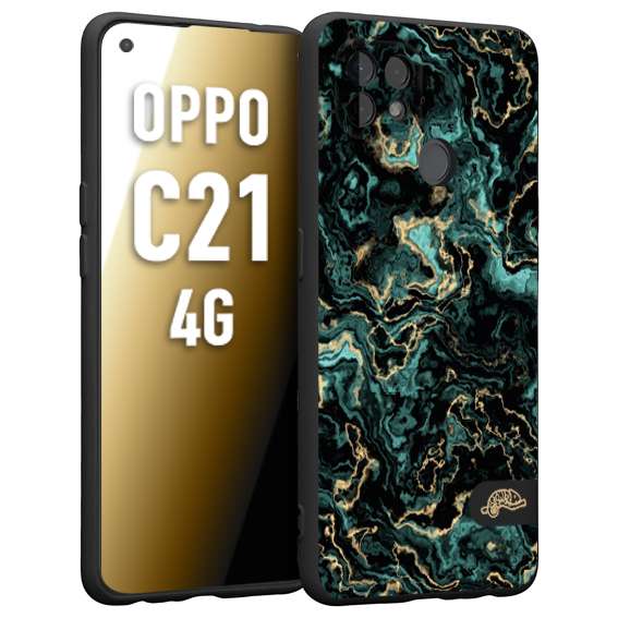 CUSTOMIZZA - Custodia cover nera morbida in tpu compatibile per Oppo Realme C21 4G effetto marmo marble verde green venature dorato pietra