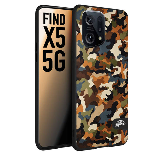 CUSTOMIZZA - Custodia cover nera morbida in tpu compatibile per Oppo Find X5 camouflage mimetico militare moderno blu marrone beige