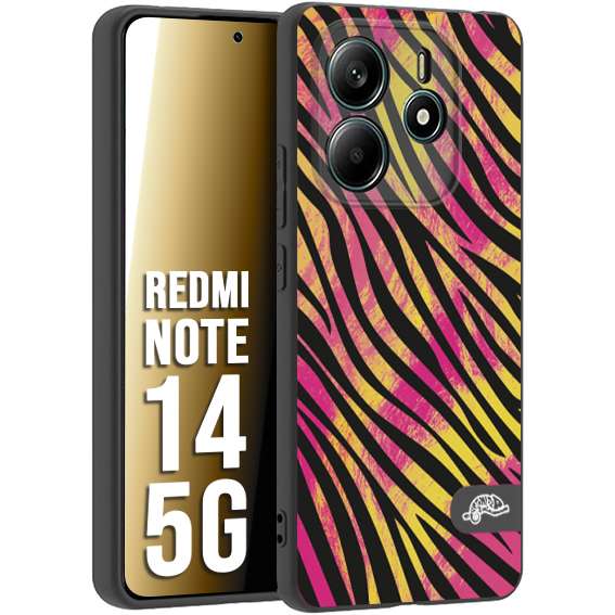 CUSTOMIZZA - Custodia cover nera morbida in tpu compatibile per Xiaomi Redmi Note 14 5G zebrata maculata a rilievo soft touch donna fucsia gialla