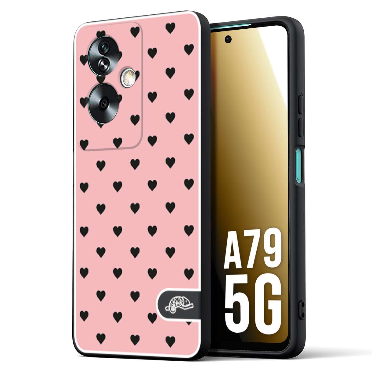 CUSTOMIZZA - Custodia cover nera morbida in tpu compatibile per Oppo A79 5G cuori pois rosa donna pin up vintage