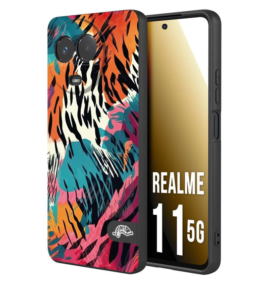 CUSTOMIZZA - Custodia cover nera morbida in tpu compatibile per Oppo Realme 11 5G leopardato maculato tigrato tiger colorata summer color