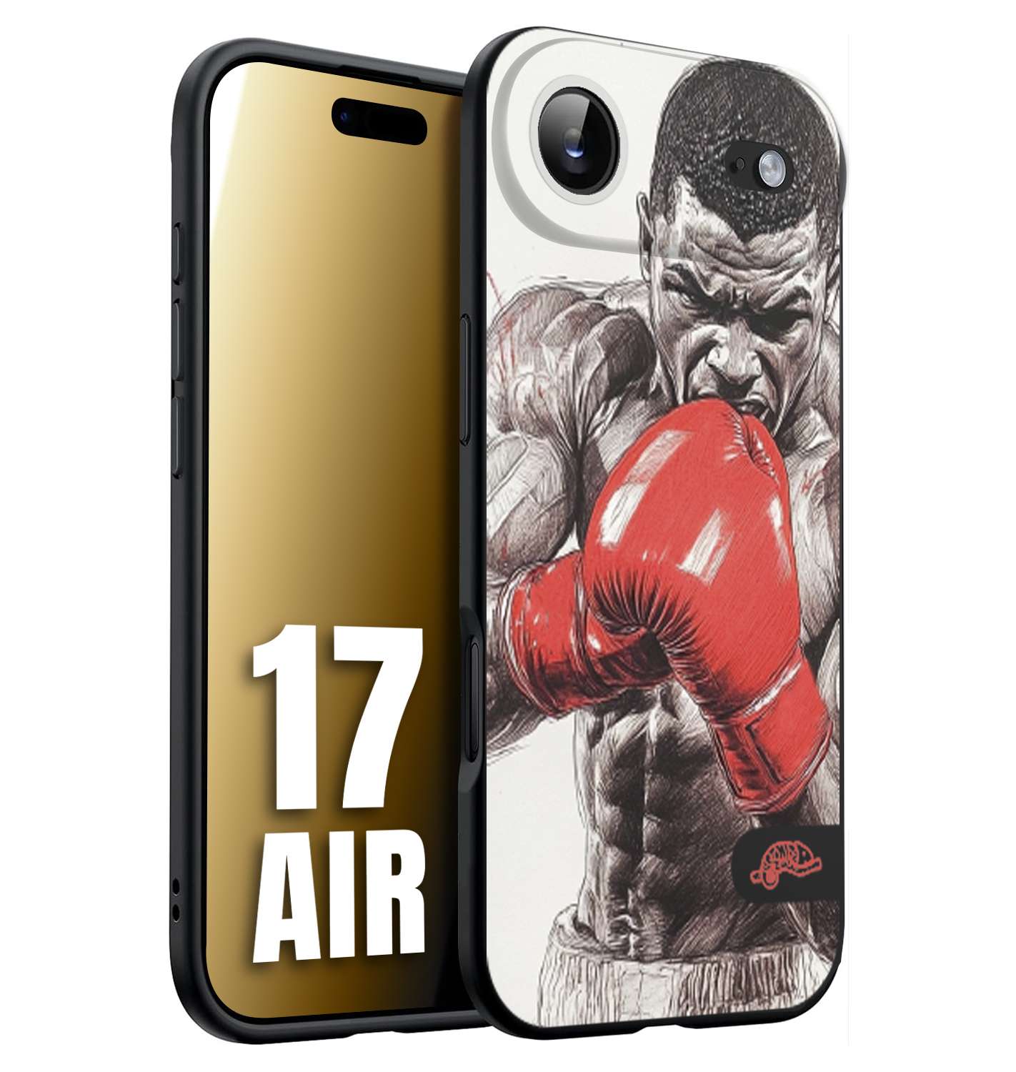 CUSTOMIZZA - Custodia cover nera morbida in tpu compatibile per iPhone 17 AIR pugilato pugili disegno tattoo guantoni box pesi massimi gancio