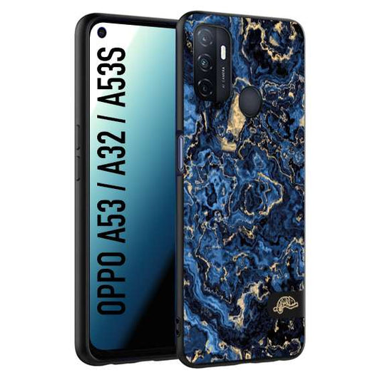 CUSTOMIZZA - Custodia cover nera morbida in tpu compatibile per Oppo A53 - A32 - A53S effetto marmo marble blu venature dorato psichedelico