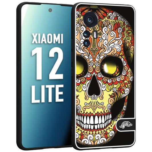CUSTOMIZZA - Custodia cover nera morbida in tpu compatibile per Xiaomi 12 LITE teschio messicano Mexican skull giallo rosso arancio