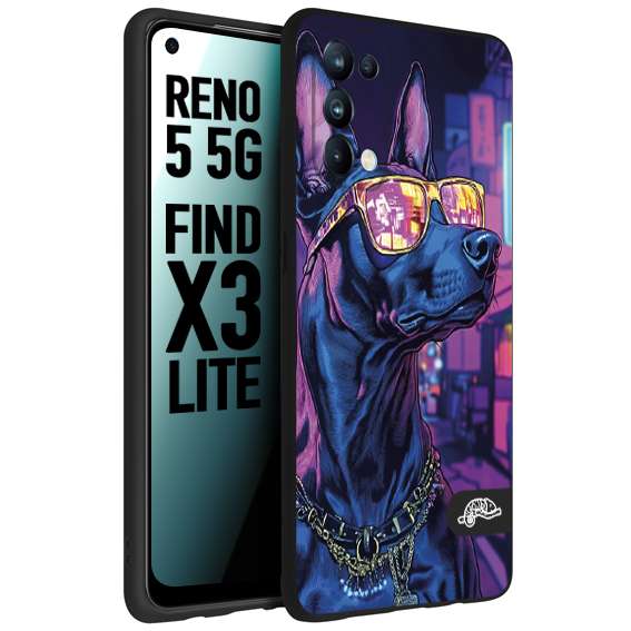 CUSTOMIZZA - Custodia cover nera morbida in tpu compatibile per Oppo Reno 5 5G animali cyberpunk dobermann cane street dog fucsia blu night