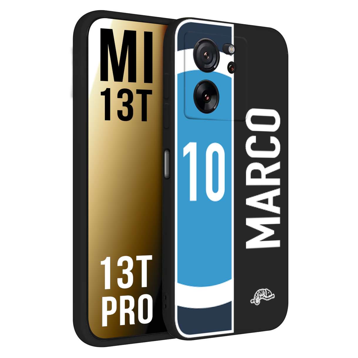 CUSTOMIZZA - Custodia cover nera morbida in tpu compatibile per Xiaomi 13T - 13T PRO personalizzata calcio football nome e numero calciatori biancoazzurri bianco celesti