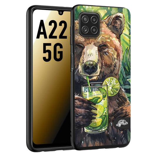 CUSTOMIZZA - Custodia cover nera morbida in tpu compatibile per Samsung A22 5G estate disegnata cocktails animali simpatici orso bear negroni