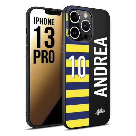 CUSTOMIZZA - Custodia cover nera morbida in tpu compatibile per iPhone 13 PRO personalizzata calcio football nome e numero calciatori giallo blu