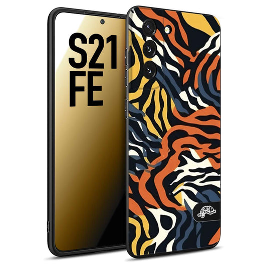 CUSTOMIZZA - Custodia cover nera morbida in tpu compatibile per Samsung S21 FE leopardato maculato tigrato tiger colorata gialla blu arancio
