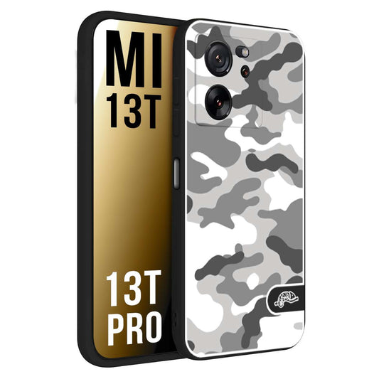 CUSTOMIZZA - Custodia cover nera morbida in tpu compatibile per Xiaomi 13T - 13T PRO camouflage mimetico militare bianco white