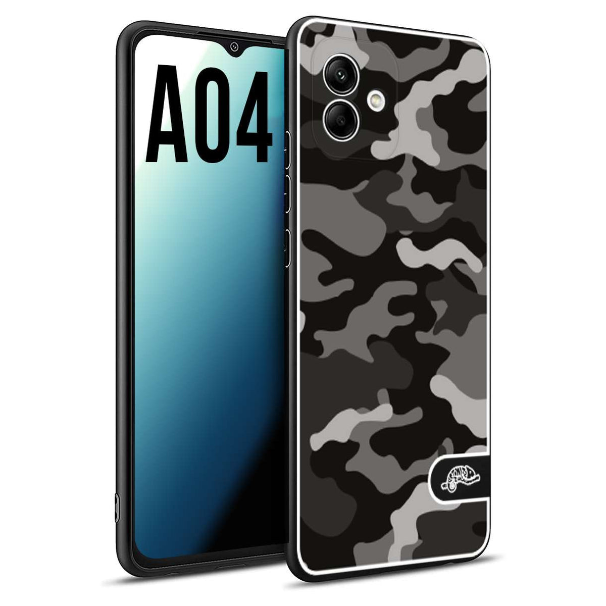 CUSTOMIZZA - Custodia cover nera morbida in tpu compatibile per Samsung A04 camouflage mimetico militare nero black grigio