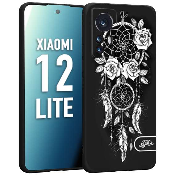 CUSTOMIZZA - Custodia cover nera morbida in tpu compatibile per Xiaomi 12 LITE acchiappasogni dreamcatcher black and white bianco a rilievo disegnato tattoo tatuaggio