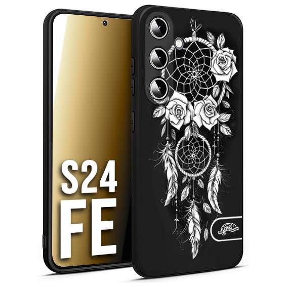 CUSTOMIZZA - Custodia cover nera morbida in tpu compatibile per Samsung S24 FE acchiappasogni dreamcatcher black and white bianco a rilievo disegnato tattoo tatuaggio