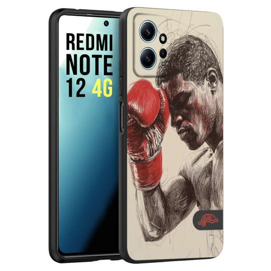 CUSTOMIZZA - Custodia cover nera morbida in tpu compatibile per Xiaomi Redmi Note 12 4G pugilato pugili disegno tattoo guantoni boxer pesi massimi