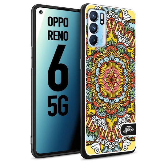 CUSTOMIZZA - Custodia cover nera morbida in tpu compatibile per Oppo Reno 6 5G mandala colorato fiore nuvole arancione