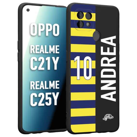 CUSTOMIZZA - Custodia cover nera morbida in tpu compatibile per Oppo Realme C21Y - C25Y personalizzata calcio football nome e numero calciatori giallo blu